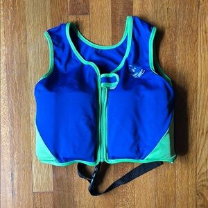 Vibrant Blue and Green Swim Vest with Adjustable Straps